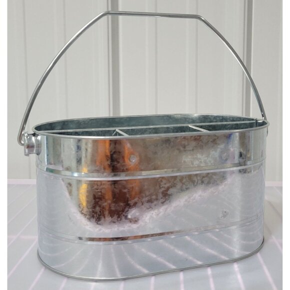 Galvanized 4 Compartment Vintage Style Metal Bucket Caddy w Handle 9.5 x 6 Base - Picture 4 of 7